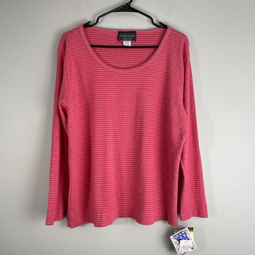 CAROL ANDERSON COLLECTION VTG. Women Long Sleeve Red Pink Stripe Pullover Top XL